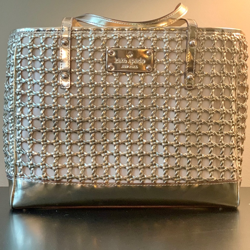 Kate Spade NY Gold Basket Weave Tote Shouler Bag